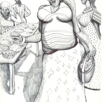 图画 标题为“marché africain” 由Philippe Aguasca, 原创艺术品, 圆珠笔