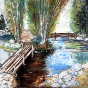 Drawing titled "Les ponts" by Philippe Allier, Original Artwork, Pastel