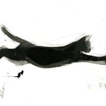 Drawing titled "Chat dynamique 072" by Philippe Alliet, Original Artwork, Ink