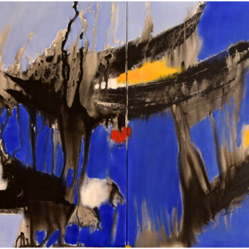 Malerei mit dem Titel "Diptyque bleu" von Philippe Alliet, Original-Kunstwerk, Öl