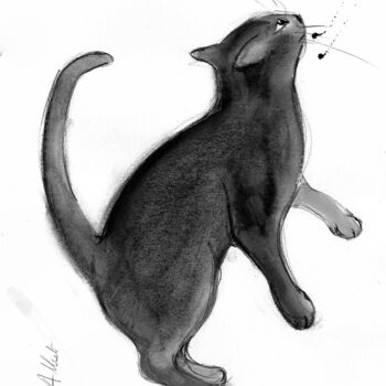 Drawing titled "Chat dynamique D-P-…" by Philippe Alliet, Original Artwork, Ink