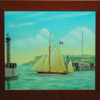 Malerei mit dem Titel "Yacht sortant du Ha…" von Philippe Conrad, Original-Kunstwerk