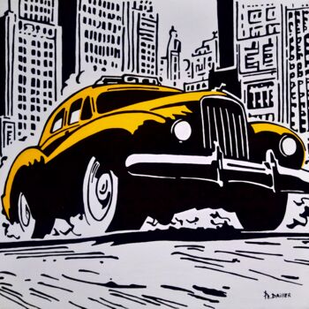 Pintura titulada "Taxi dans New York" por Philippe Dailler, Obra de arte original, Acrílico Montado en Bastidor de camilla d…