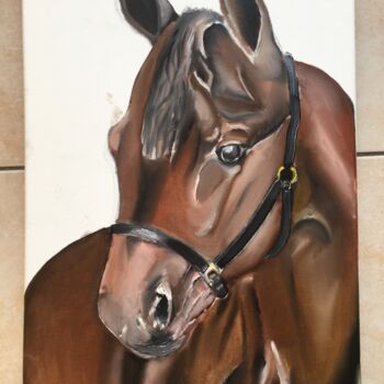Painting titled "Cheval" by Philippe Damoizeau, Original Artwork, Oil