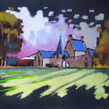 Drawing titled "Au loin, manoir bre…" by Philippe Ernauld, Original Artwork, Pastel