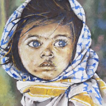 绘画 标题为“Enfant-sguardo guja…” 由Philippe Ernauld, 原创艺术品, 粉彩 安装在木板上