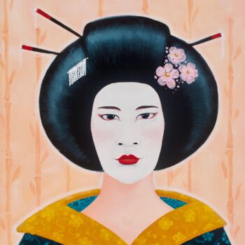 Painting titled "Akiko" by Philippe Jouan, Original Artwork, Acrylic Mounted on Wood Stretcher frame