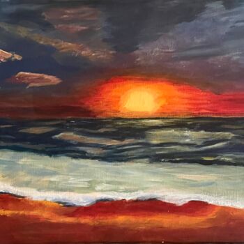 Painting titled "Un soleil couchant…" by Philippe Kocher, Original Artwork, Acrylic Mounted on Wood Stretcher frame