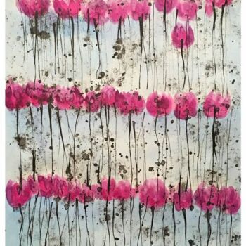 Painting titled "PIVOINES" by Philippe Krokus, Original Artwork, Ink