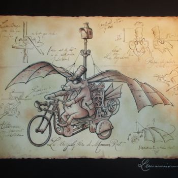 Disegno intitolato "Le tricycloptère de…" da Philippe Lemarinier, Opera d'arte originale, Inchiostro