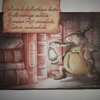 Drawing titled "Dans la bibliothèqu…" by Philippe Lemarinier, Original Artwork, Pastel