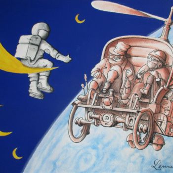 Dibujo titulada "L'astronautostoppeur" por Philippe Lemarinier, Obra de arte original, Pastel
