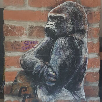 Painting titled "Stone gorilla" by Philou, Original Artwork, Acrylic