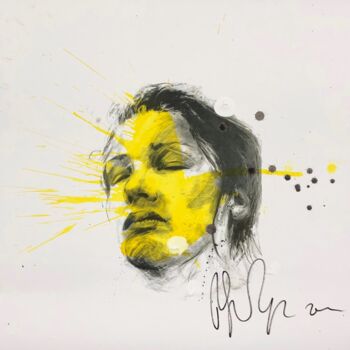 Peinture intitulée "Visage femme jaune 3" par Philippe Pasqua, Œuvre d'art originale, Crayon