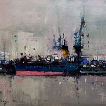 Картина под названием "Le port de Volos, n…" - Philippe Perennou, Подлинное произведение искусства, Акрил Установлен на Дере…