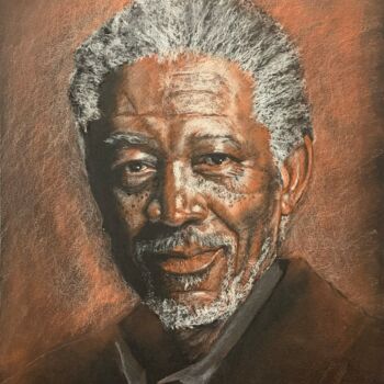 Zeichnungen mit dem Titel "Morgan Freeman" von Philippe Petit, Original-Kunstwerk, Pastell