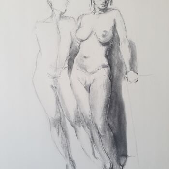 Dessin intitulée "Adam et Ève - Adam…" par Philms, Œuvre d'art originale, Fusain