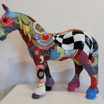 Sculpture titled "Grand cheval carrea…" by Philippe Sidot Et Charlotte Carsin, Original Artwork, Oil