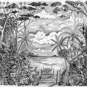 Zeichnungen mit dem Titel "Tropique vue mer" von Pic Art, Original-Kunstwerk, Tinte