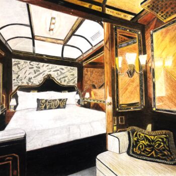 Rysunek zatytułowany „Orient Express” autorstwa Pierre Bayet, Oryginalna praca, Ołówek