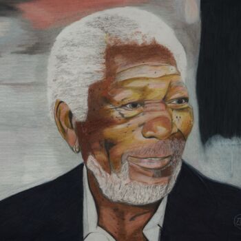 Desenho intitulada "Morgan Freeman en d…" por Pierre Bayet, Obras de arte originais, Lápis