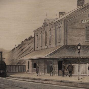 Drawing titled "Gare de Barvaux" by Pierre Bayet, Original Artwork, Pencil