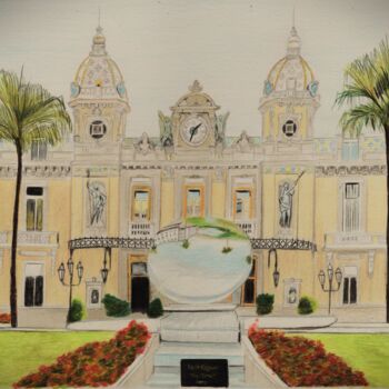 Drawing titled "Le casino de Monte-…" by Pierre Bayet, Original Artwork, Pencil