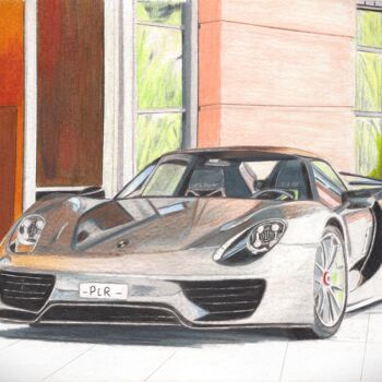 Rysunek zatytułowany „Porsche Spyder 918” autorstwa Pierre Bayet, Oryginalna praca, Ołówek