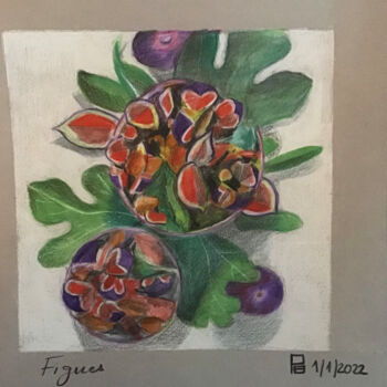 Drawing titled "Figues" by Pierre Bourban, Original Artwork, Pencil