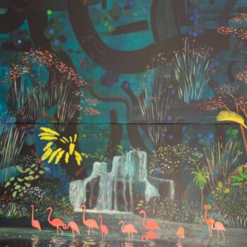 Schilderij getiteld "Nuit dans la jungle" door Pierre Carret, Origineel Kunstwerk, Acryl