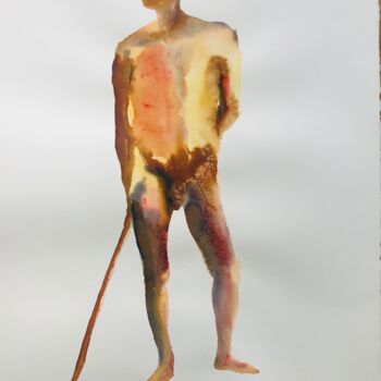 Peinture intitulée "Nu masculin #13_En…" par Pierre Charpentier, Œuvre d'art originale, Aquarelle