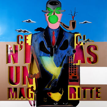 「Merci Magritte」というタイトルの絵画 Pierre Lamblinによって, オリジナルのアートワーク, アルミニウム