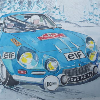 Malerei mit dem Titel "Alpine Renault A110" von Pierre-Louis Petit, Original-Kunstwerk, Aquarell