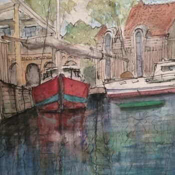 Painting titled "Petit port" by Pierre Milosavljevic, Original Artwork, Watercolor