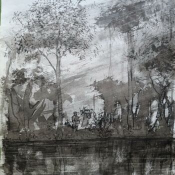 Pittura intitolato "Bois dans la brume" da Pierre Milosavljevic, Opera d'arte originale, Inchiostro