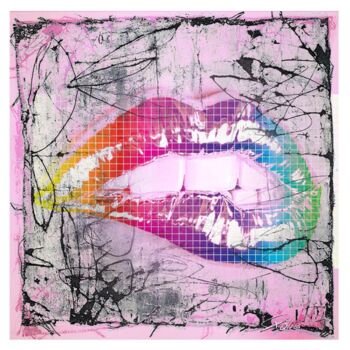Schilderij getiteld "Pop lips pink" door Pierre Olié, Origineel Kunstwerk, Digitale afdruk