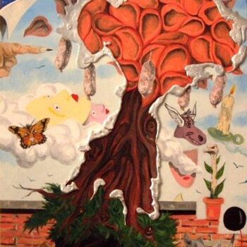 Peinture intitulée "L'arbre à saucissons" par Pierre Ziveri, Œuvre d'art originale