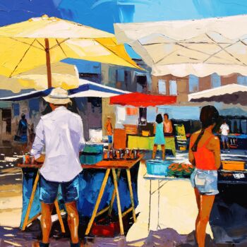 Pintura titulada "Au marché" por Pierrick Tual, Obra de arte original, Oleo