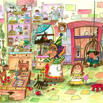 Painting titled "Hansel & Gretel by…" by Pilar Agrelo Art Studio, Original Artwork, Watercolor