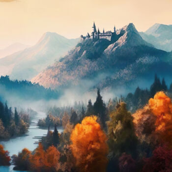 Digital Arts titled "Castle in the mount…" by Piotr Alaborski, Original Artwork, Digital Painting