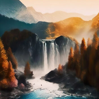 Digital Arts titled "Waterfalls #4" by Piotr Alaborski, Original Artwork, Digital Painting