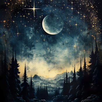 Digital Arts με τίτλο "Starry Night #5" από Piotr Alaborski, Αυθεντικά έργα τέχνης, Ψηφιακή ζωγραφική