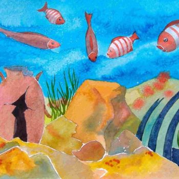 Peinture intitulée "peces y anfora" par Pipo Jost Nicolas, Œuvre d'art originale, Aquarelle