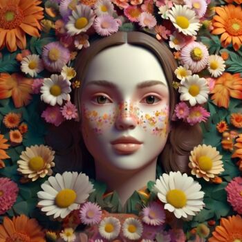 Grafika cyfrowa / sztuka generowana cyfrowo zatytułowany „Girl and flowers” autorstwa Pixqix, Oryginalna praca, Obraz genero…
