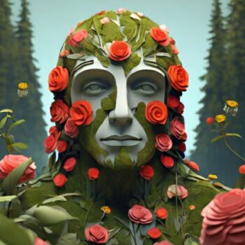 Digitale Kunst mit dem Titel "Flower man" von Pixqix, Original-Kunstwerk, KI-generiertes Bild