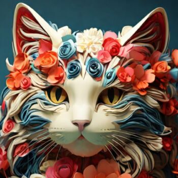 Digital Arts με τίτλο "Flower cat" από Pixqix, Αυθεντικά έργα τέχνης, Εικόνα που δημιουργήθηκε με AI