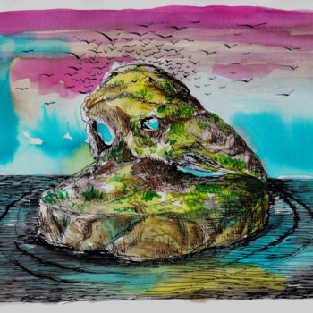 Zeichnungen mit dem Titel "(une île) - Corbe" von Patrick Jannin, Original-Kunstwerk, Tinte