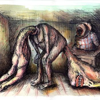 Drawing titled "Headache" by Patrick Jannin, Original Artwork, Ink