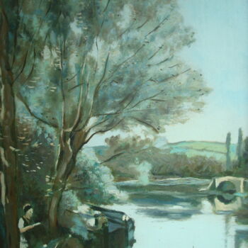 Painting titled "la seine" by Bob Du Sud, Original Artwork, Oil Mounted on Wood Panel