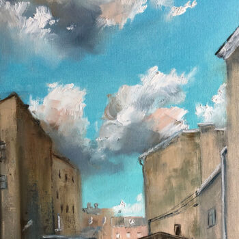 Painting titled "Petersburg courtyar…" by Polina Kupriianova, Original Artwork, Oil Mounted on Wood Stretcher frame